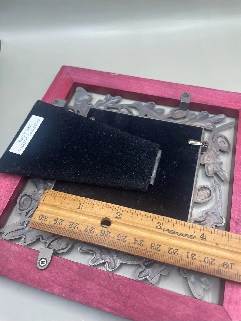 VTG Burnes Of Boston 2 Tone Metal Acorns Wood Easel Back Photo Frame 3.5x3.5”